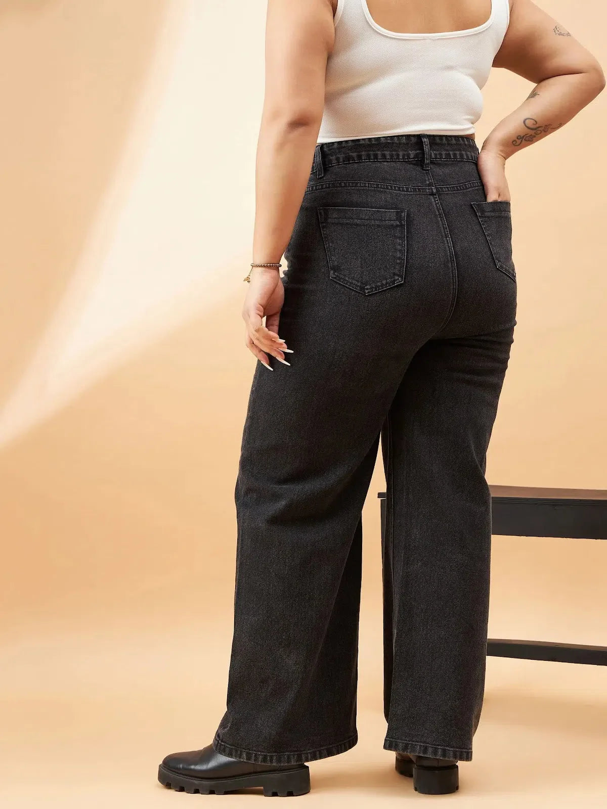 Black Acid Wash High Waist Jeans - Women's Straight Leg Denim