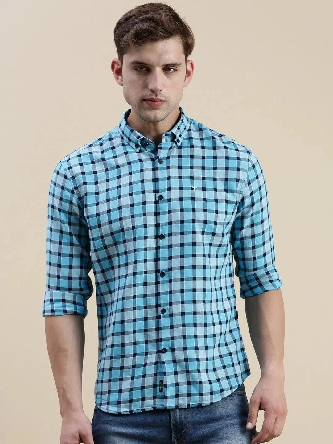 Shop Blue Checked Mens Shirt - Cotton Casual Shirt | DesiQlo