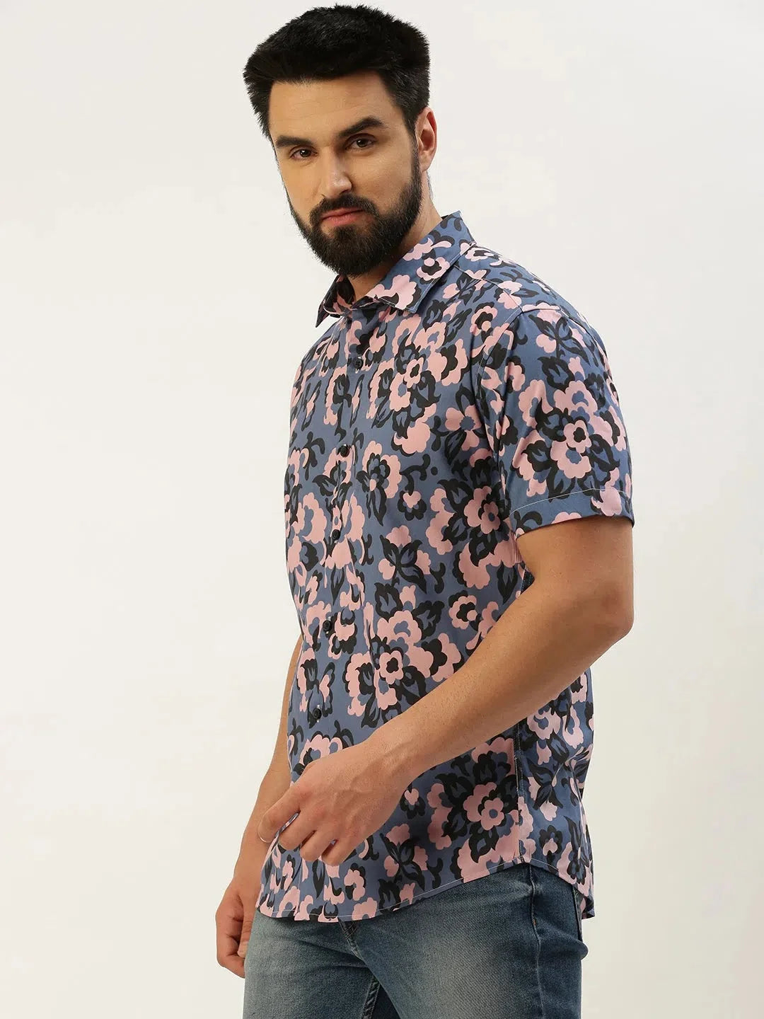 Blue Printed Mens Shirt - Cotton Casual Shirt | DesiQlo
