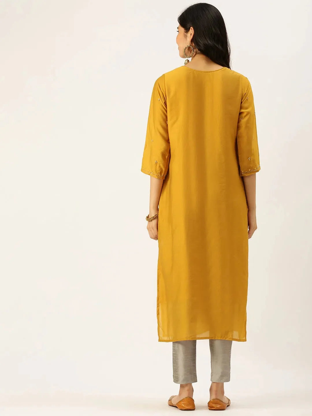 Mustard Solid Straight Indian Kurta - DesiQlo Ladies Kurtas