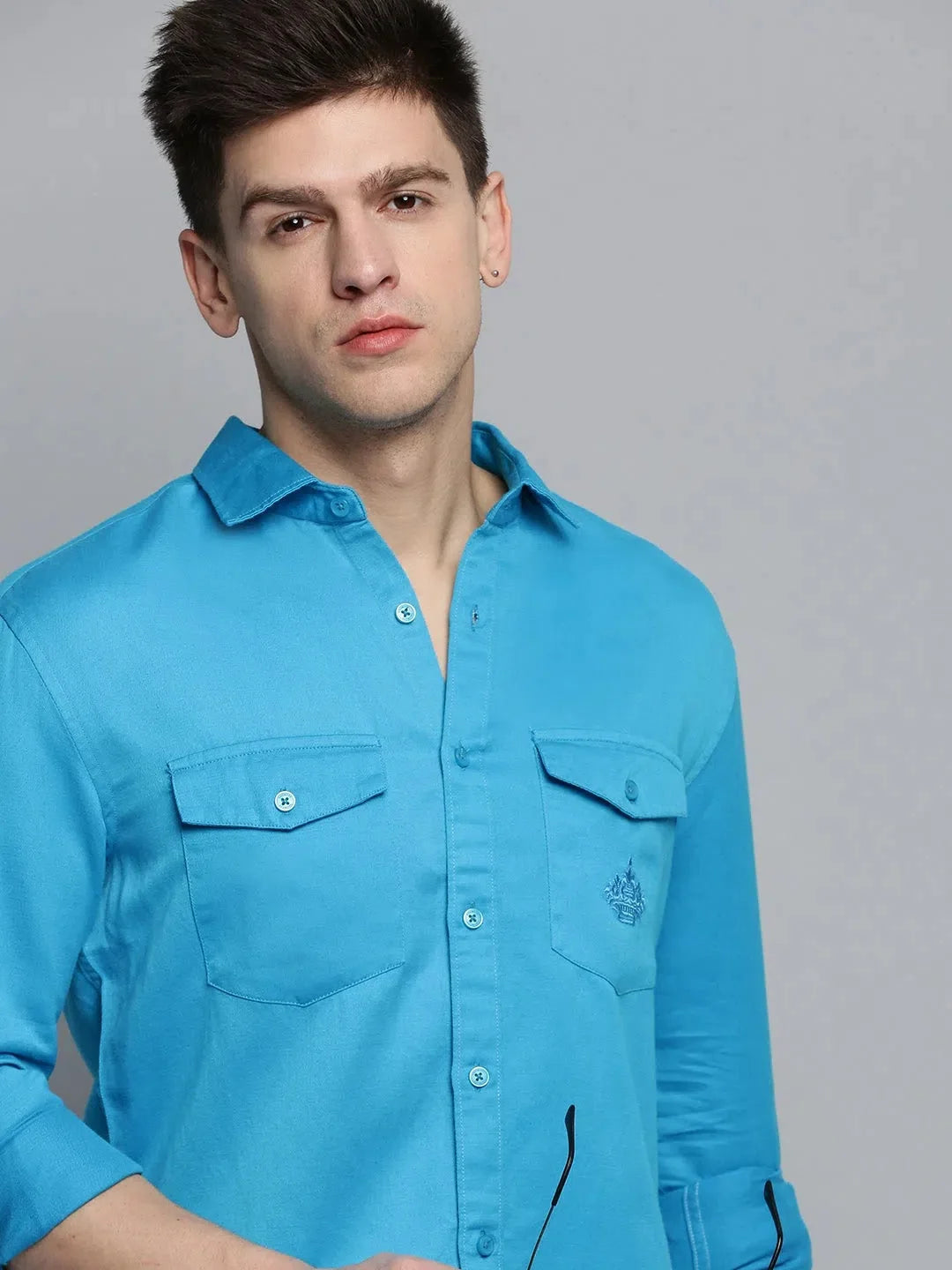 Men's Blue Linen Shirt - Solid Casual Style | DesiQlo