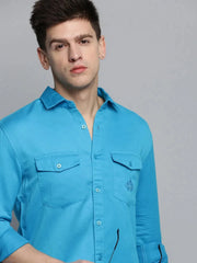 Men Blue Solid Casual Shirt-RAPTORLINEN-4377-Blue