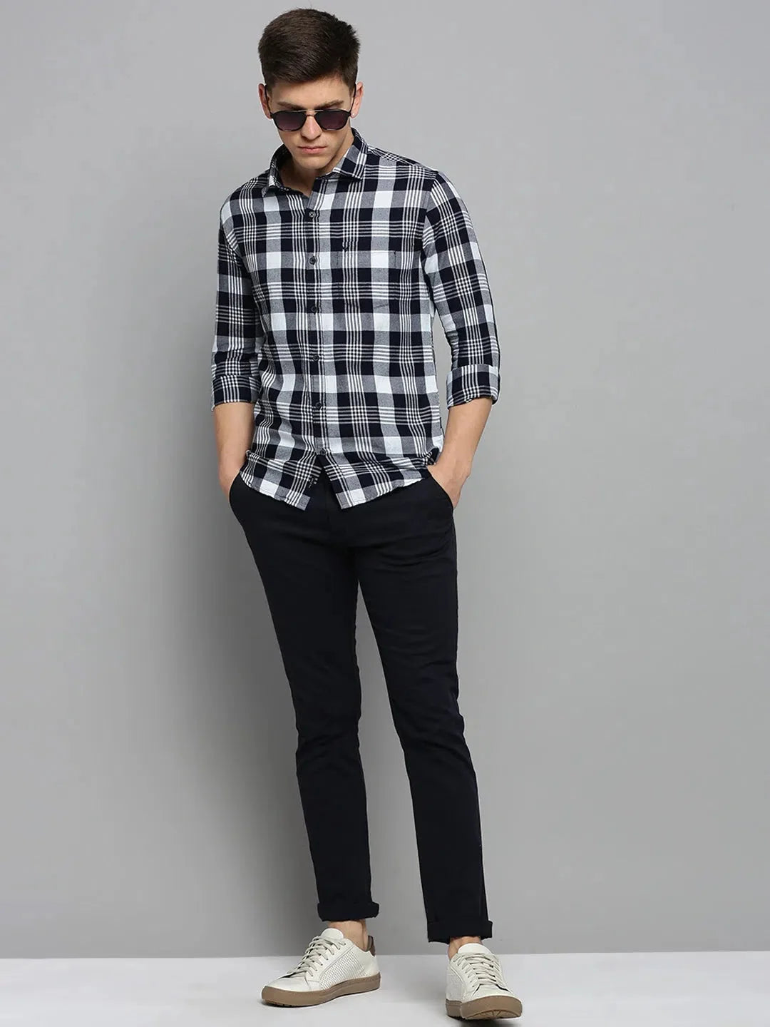 Stylish Navy Checked Mens Shirt - DesiQlo Cotton Casual Shirt