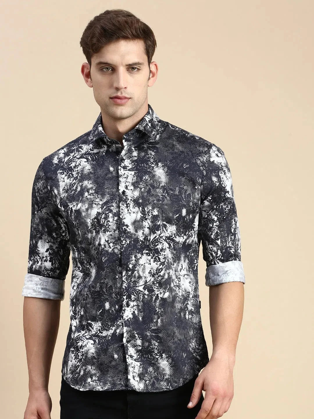 Black Printed Mens Shirt | Cotton Casual Shirts DesiQlo