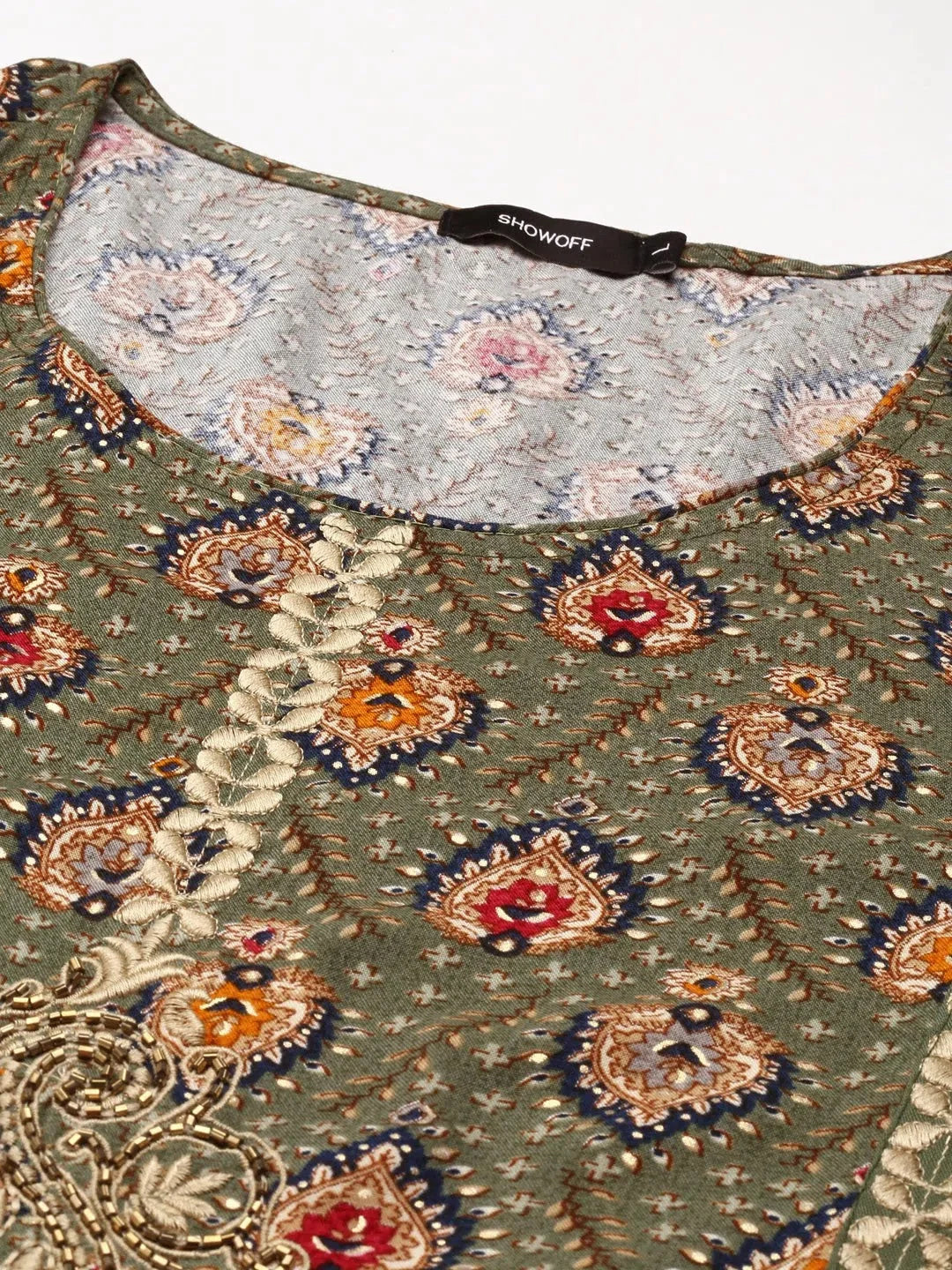 Green Printed Viscose Anarkali Kurti | DesiQlo Anarkali Dress