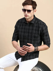 Men Black Checked Casual Shirt-BLAZOCHECKS-4659-Black