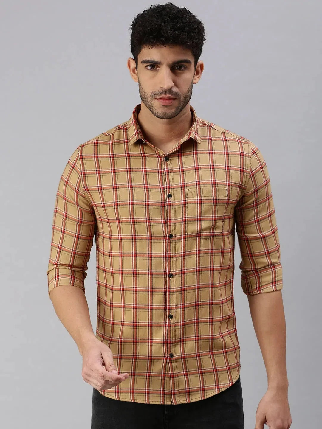 Brown Checked Mens Shirt - Casual Cotton Shirt by DesiQlo