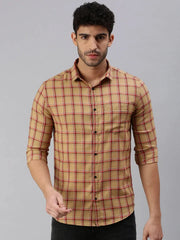 Men Brown Checked Casual Shirt-YARDCHECKS-1169-Brown