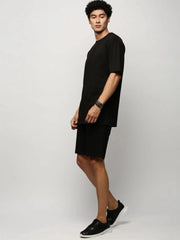 Men Black Solid Casual Co ords-EX-699-Black