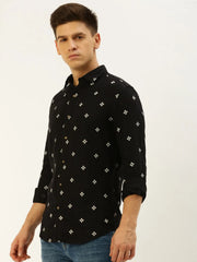 Men Black Printed Casual Shirt-REPLAYPRINTSLINEN-3451-Black