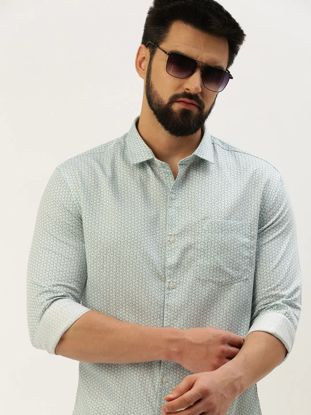 Men Green Printed Casual Shirt-STAPLEPRINTS-0573-Seagreen