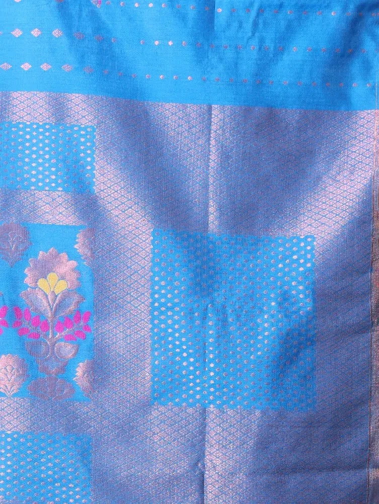 Sky Blue Cotton Saree with Zari | Ethnic Indian Sarees