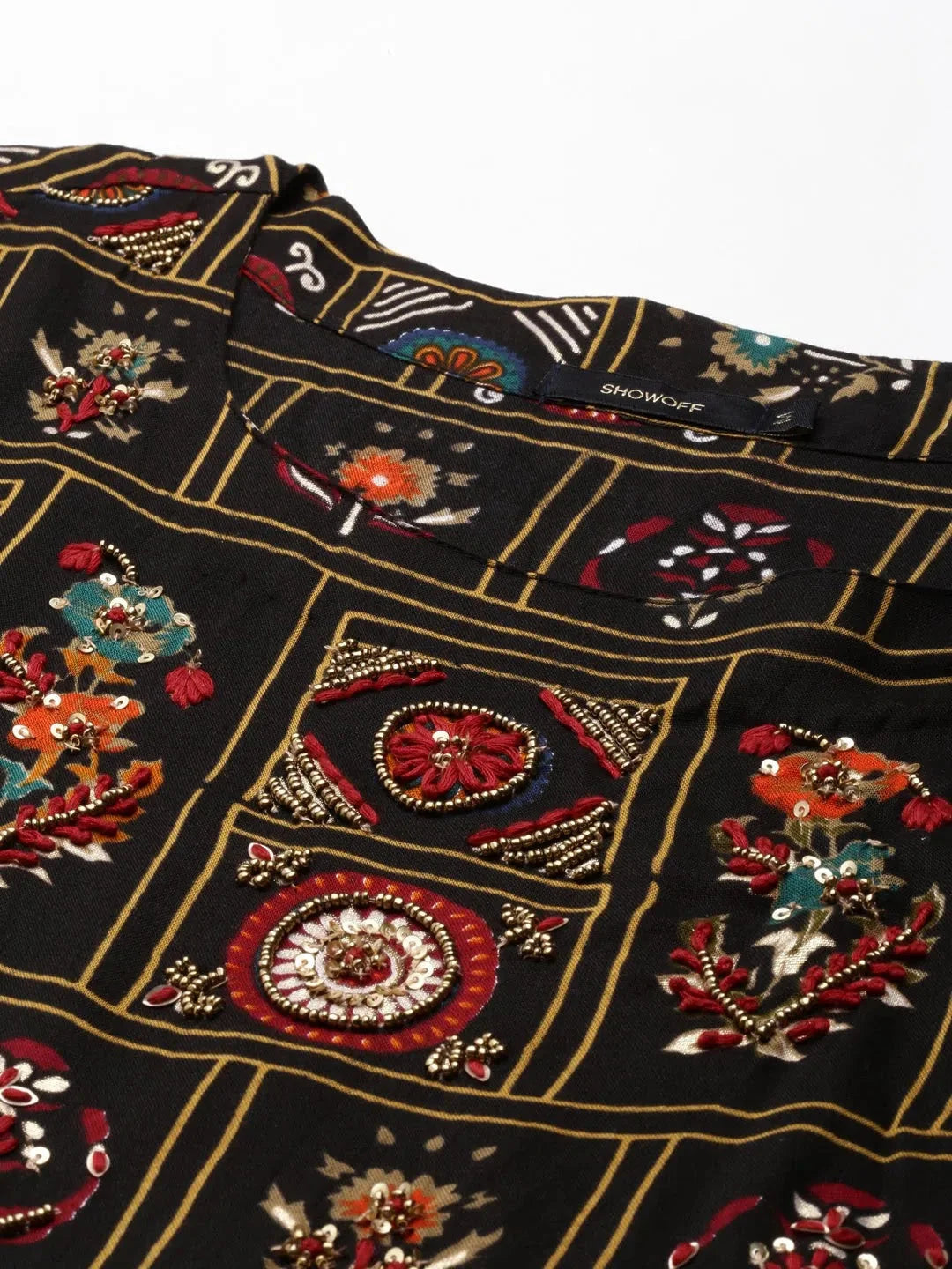 Black Printed Cotton Anarkali Kurta | Anarkali Kurti for Women