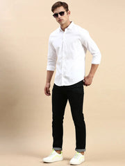 Men White Solid Casual Shirt-PARXPLAINDOBBY-3148-White