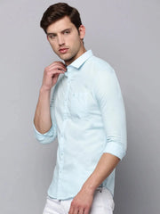 Men Blue Solid Casual Shirt-LARALILEN-3132-Blue