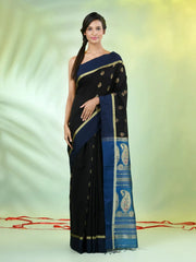 Sky Blue Cotton Saree With Zari Borders-MA66BCT43830043