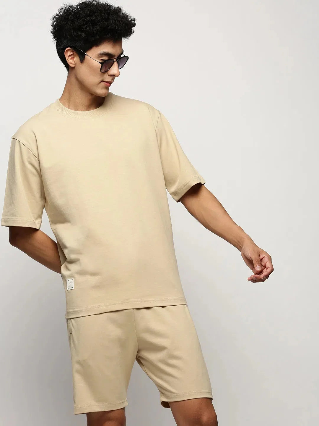 Men's Beige Solid Casual Co ords | Showoff Fashion Style