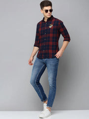 Men Navy Checked Casual Shirt-NEOCHECKS-5176-Navyblue