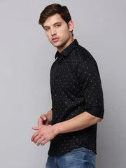 Men Black Printed Casual Shirt-BARONPRINTED-4011-Black