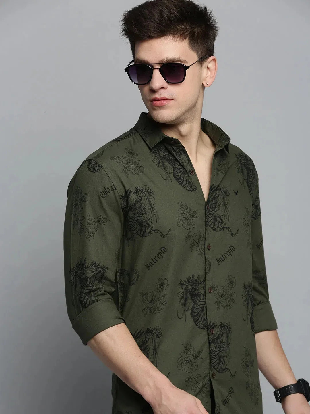 Elegant Green Printed Mens Shirt - Cotton Casual Shirts | DesiQlo