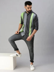 Men Grey Striped Casual Shirt-HIGHPOWERPRINT-1262-Grey