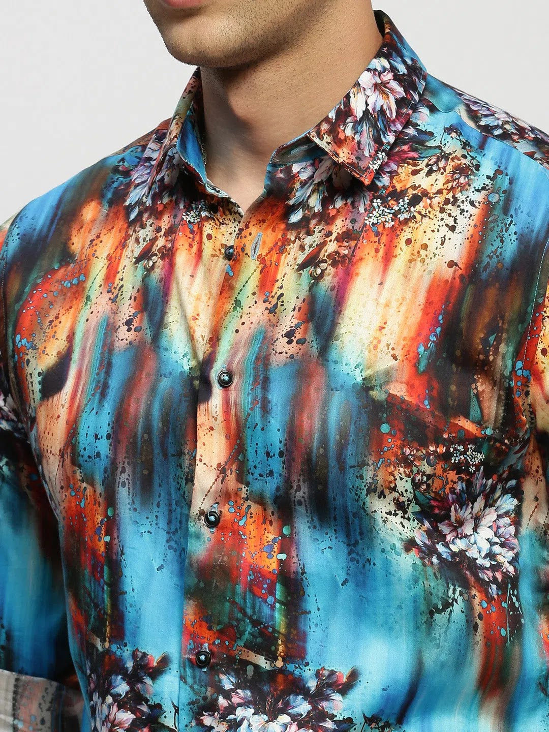 Trendy DesiQlo Men's Blue Floral Cotton Shirt - Printed Shirts