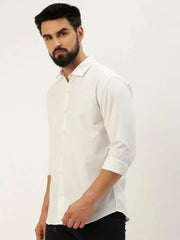 Men White Solid Casual Shirt-PARXPLAINDOBBY-3154-White