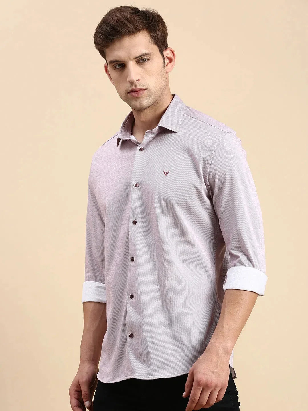 Men's Mauve Striped Cotton Shirt - Casual Mens Shirt DesiQlo