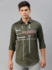 Men Green Printed Casual Shirt-JAMESTWILL-4729-Olive