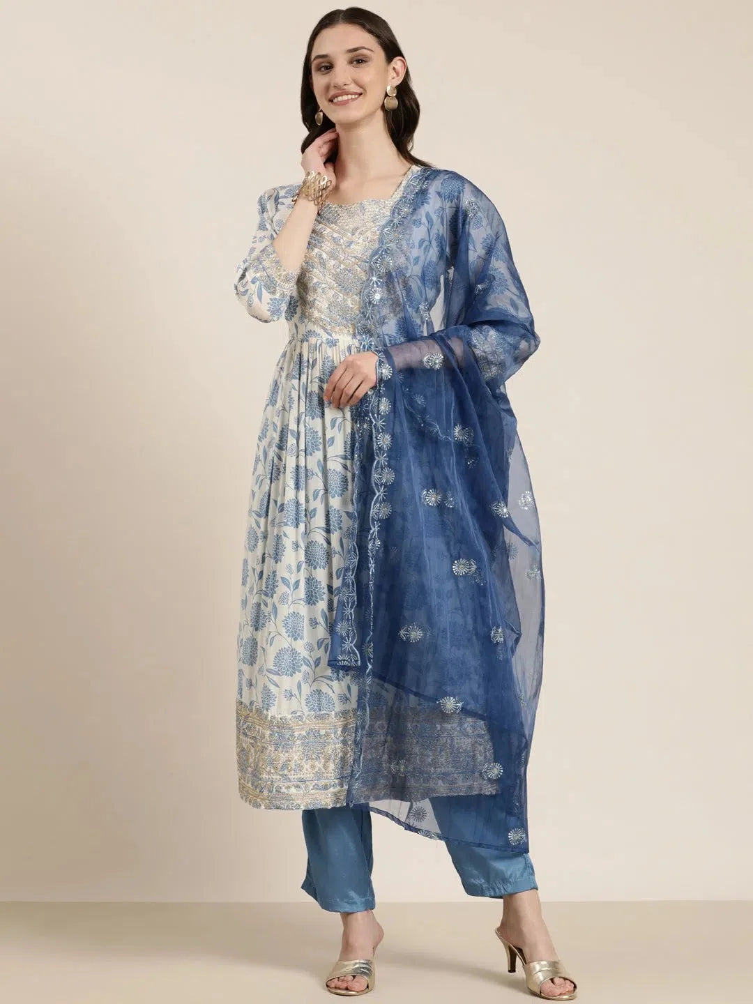 Cream Floral Women's Kurta Set | Indian Kurta Sets