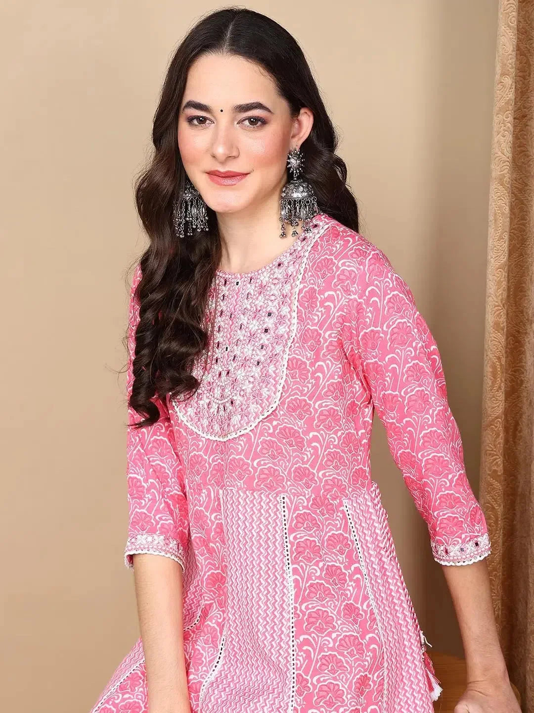 Coral Embroidered A-Line Kurta Pant Set | Designer Kurta Sets