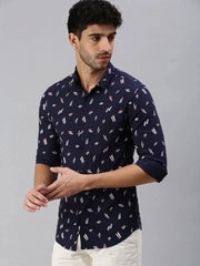 Men Navy Blue Printed Casual Shirt-STANDARDPRINT-1299-Navyblue