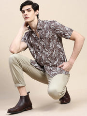 Men Brown Printed Casual Shirt-GEORGE-1626-Coffeebrown