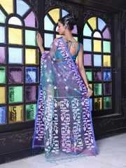 Grey Dual-Tone Muslin Saree With Jamdani Designs-MA64MS401190022