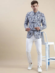 Men White Printed Casual Blazer-SOBLZ-71-12-White