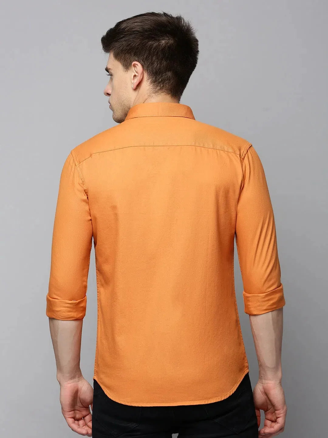 Men's Orange Solid Cotton Shirt | Casual Mens Shirt DesiQlo