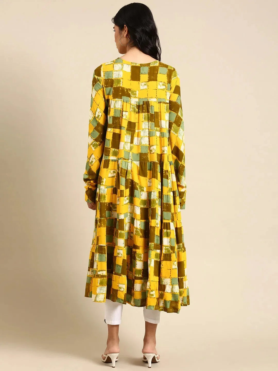 Yellow Printed Anarkali Kurta | Cotton Anarkali Kurti - DesiQlo