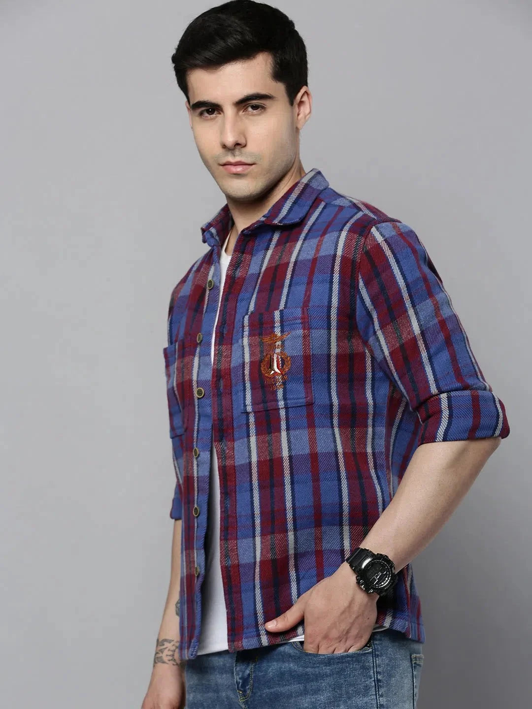 Blue Checked Mens Shirt | Cotton Casual Shirt DesiQlo