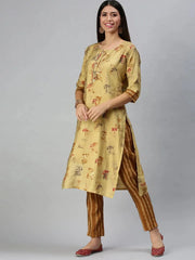 Women's Mustard Printed Kurta SetsKC3173-Mustard