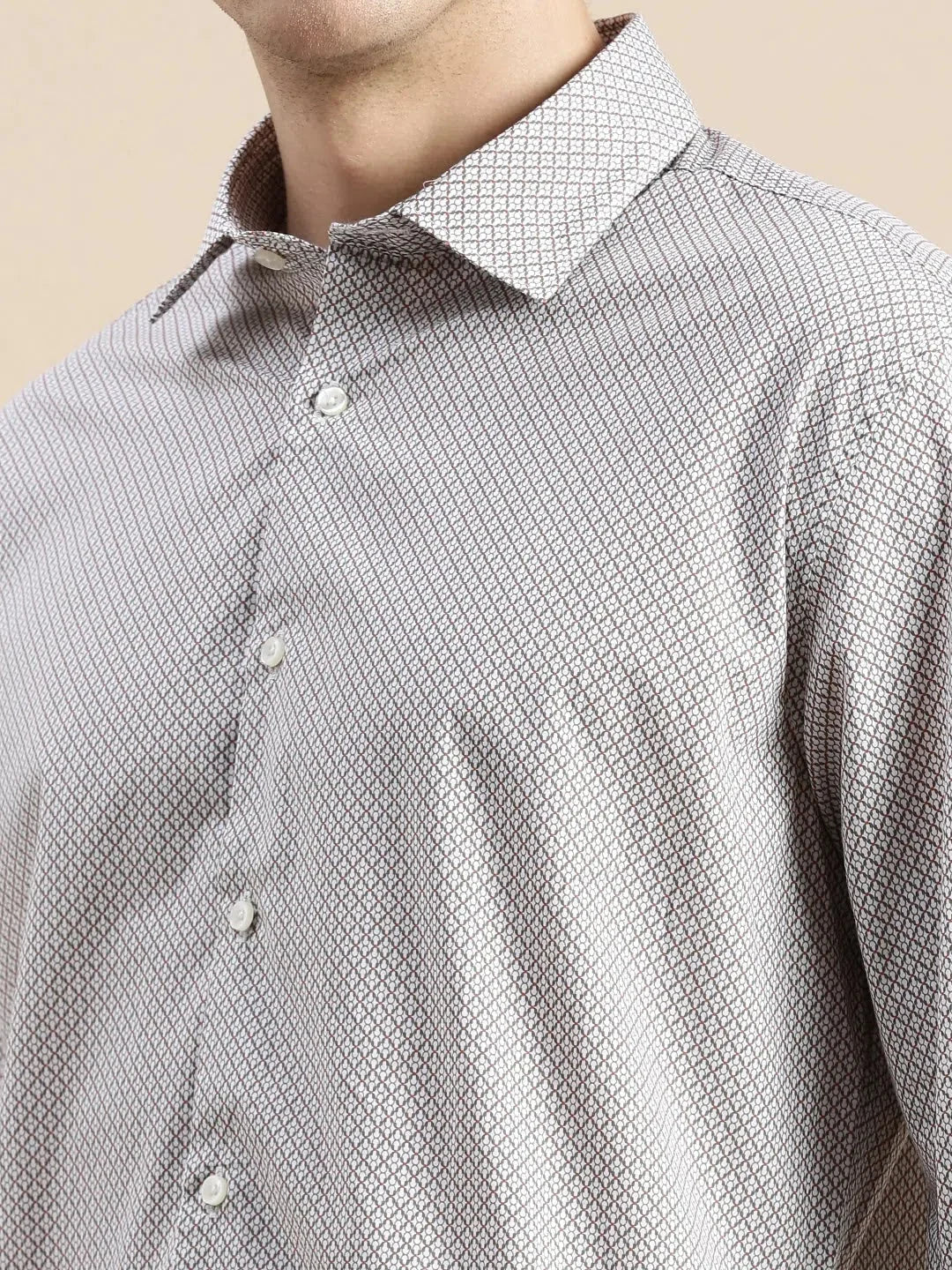 Off-White Geometric Cotton Mens Shirt | Casual Printed Shirt