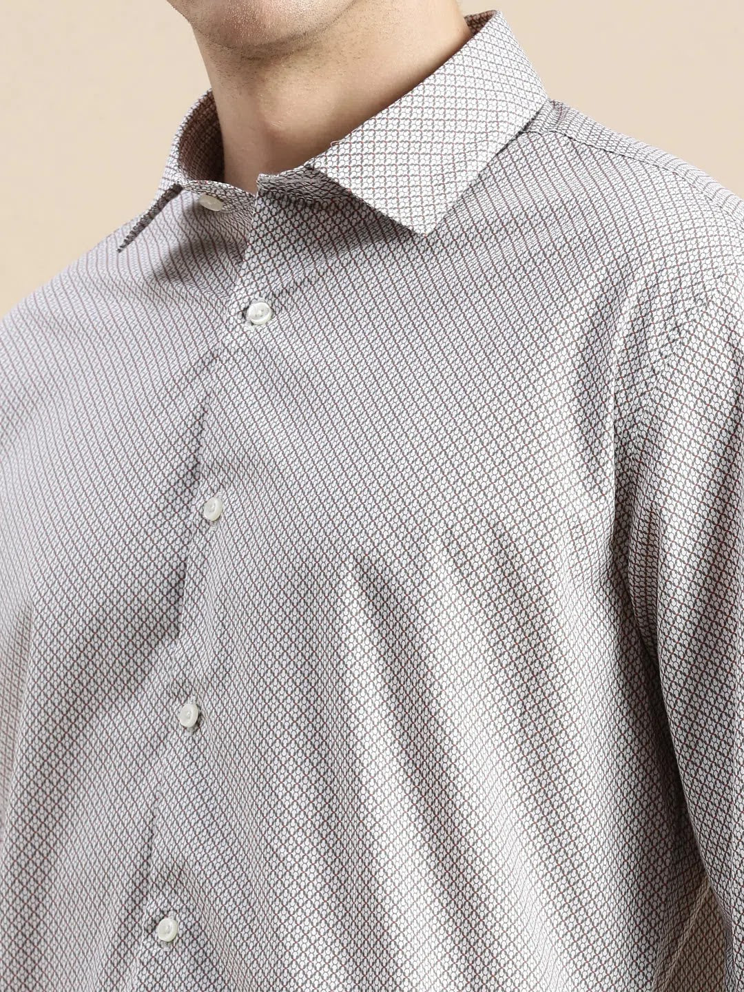 Off-White Geometric Cotton Mens Shirt | Casual Printed Shirt