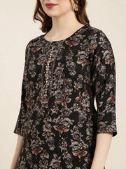 Women Straight Black Floral Kurta-HO-1449-Black
