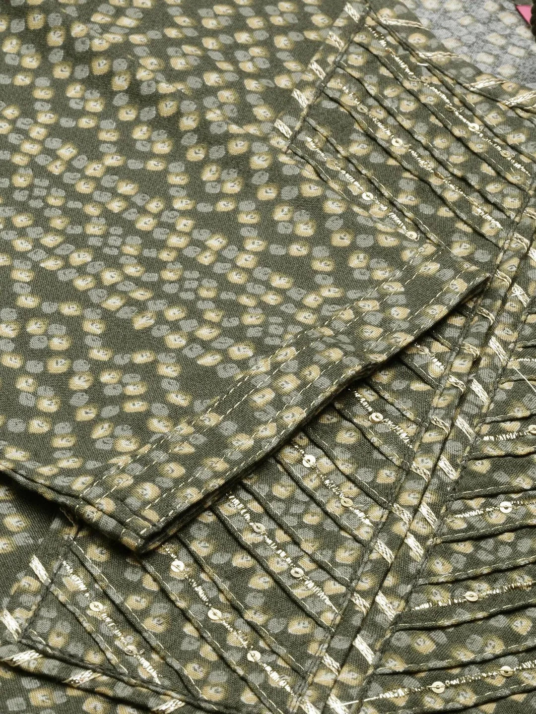 Olive Printed Cotton Kurta for Women | DesiQlo Indian Kurtis