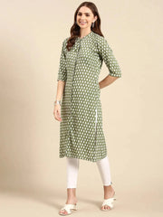 Women's Green Printed Straight Kurta-GW-500-31-Green