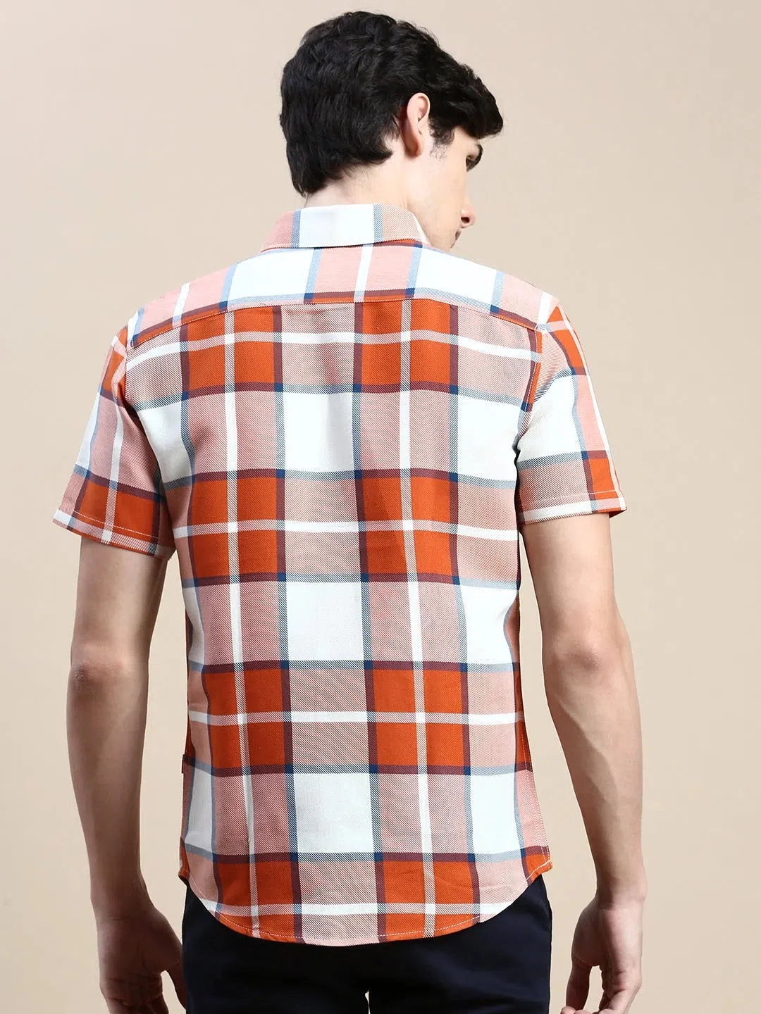 Orange Checked Mens Shirt | Cotton Casual Shirt