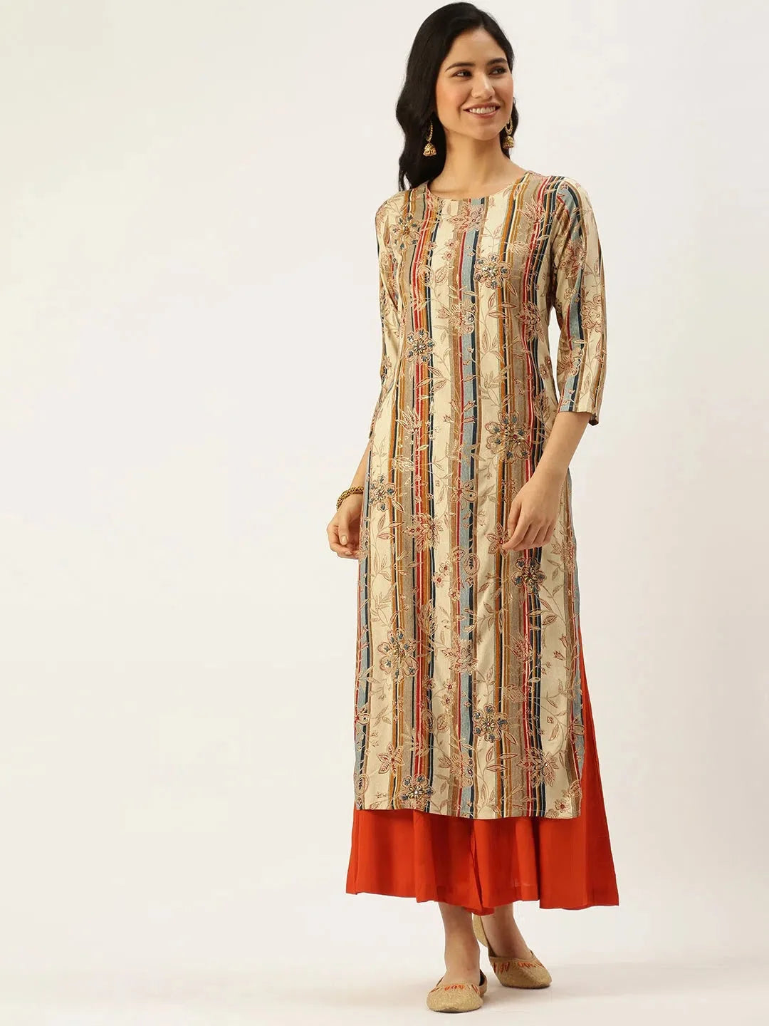 Beige Printed Cotton Kurtas - Stylish Indian Kurtis for Women