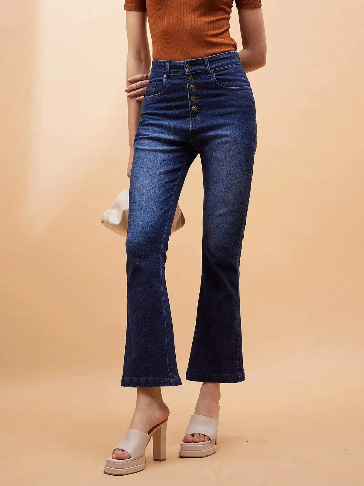 Navy Blue Boot Cut Jeans | Women's Lehenga for Women
