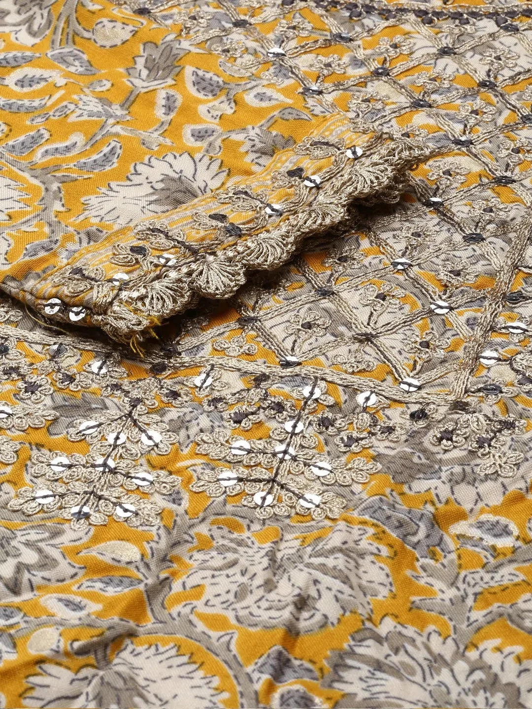 Yellow Printed Cotton Kurta Sets for Women | Indian Kurta Sets