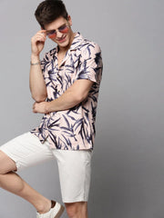 Men Pink Printed Casual Shirt-RESORTPRINT-3184-Peach