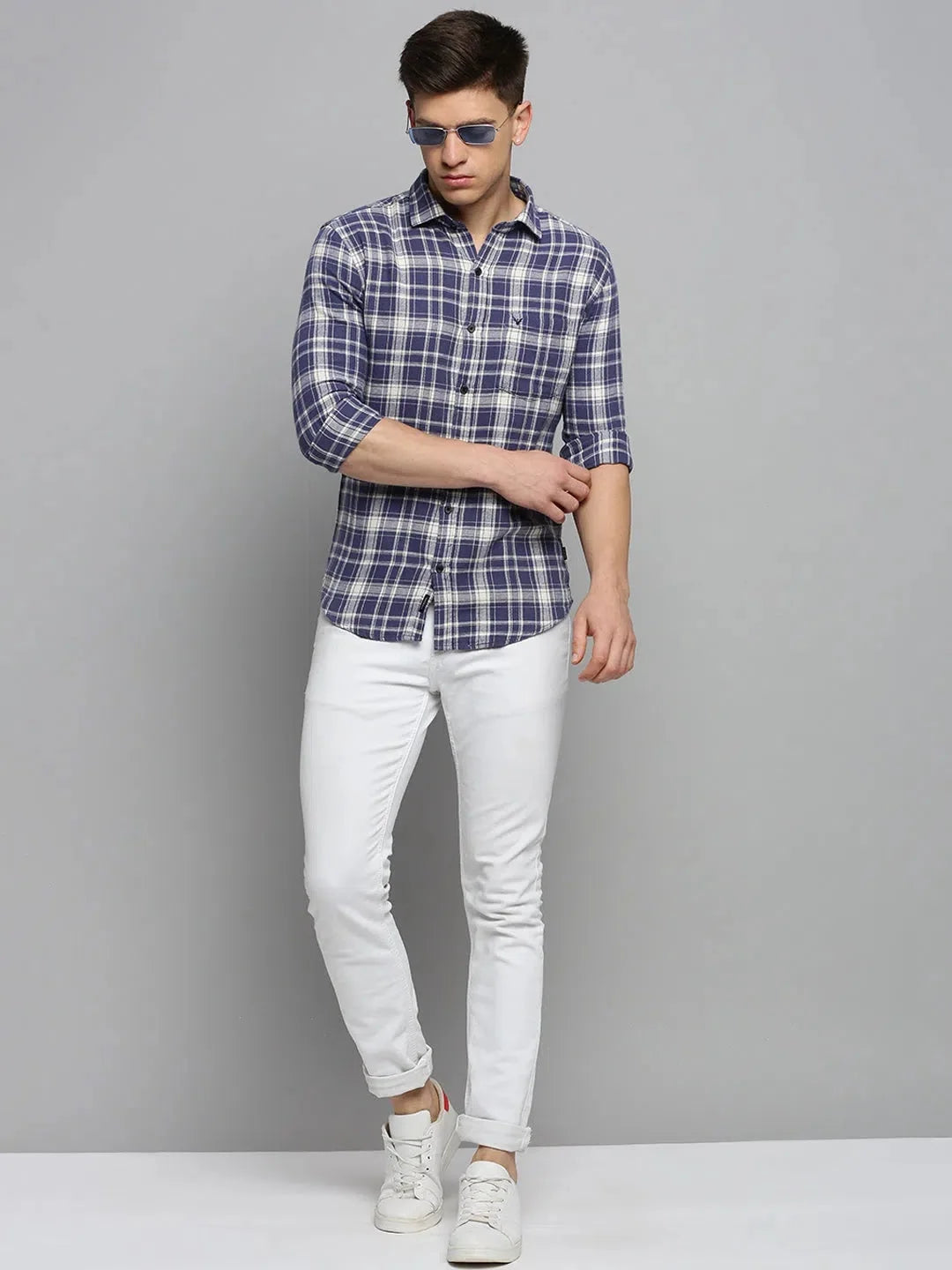 Mens Blue Checked Shirt | DesiQlo Cotton Casual Shirts